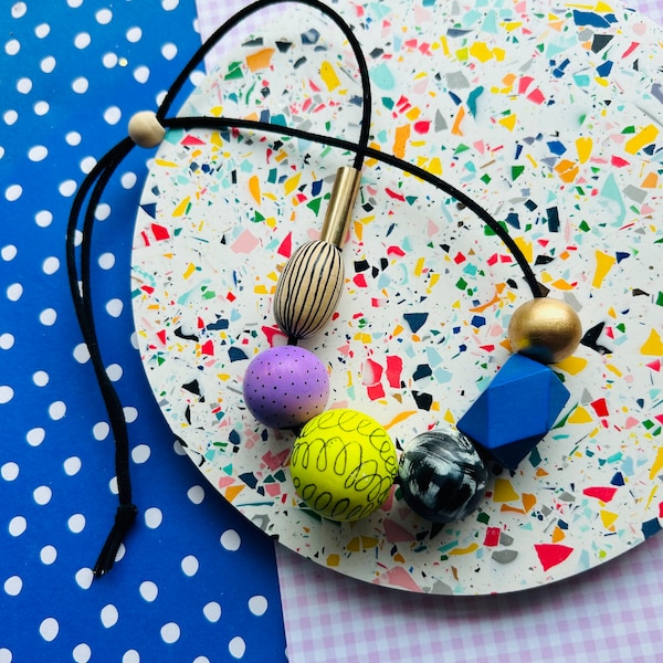 Statement long necklace with hand painted colourful beads