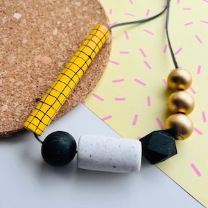 Statement polymer clay necklace geometric minimal style