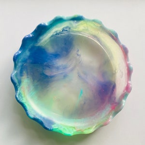 Transparent blue, yellow and pink resin wavy trinket tray