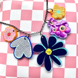 Colourful floral shape acrylic charm necklace