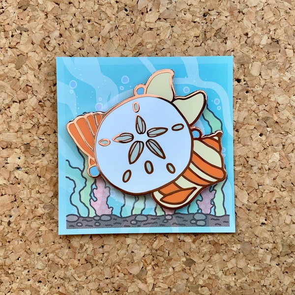 Underwater friends sea creature enamel pin - Sand dollar seashells