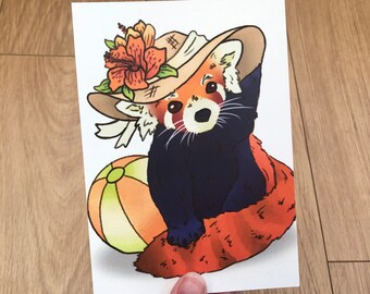 Summer Red panda postcard print