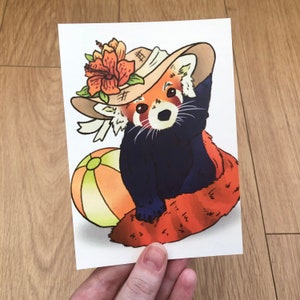 Impressão de cartão postal de panda vermelho de verão