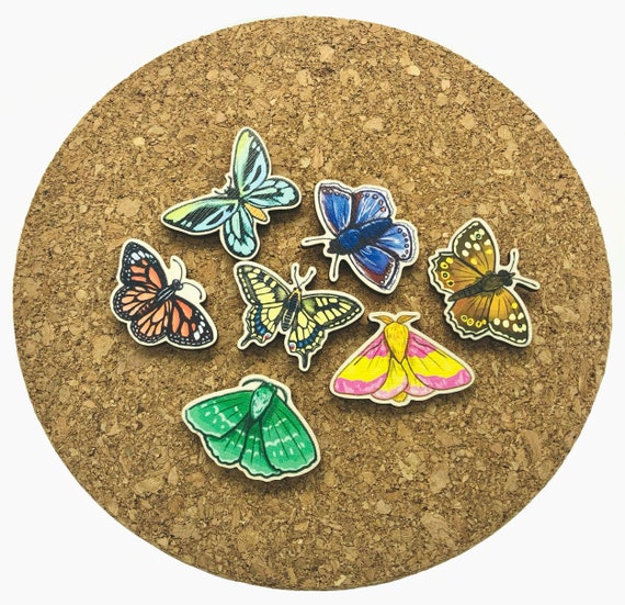 Botanical Butterfly and Moth Wooden Pins