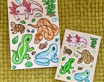 Reptil und Amphibien Illustration Kunstdruck und Stickerbogen - A5/A6
