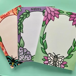 Botanical Butterfly and Moth memo pad- A6 50 sheets notes, journaling planner, to do list