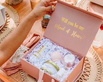 Personalized will you be my maid of honor proposal gift box empty, custom matron of honor bridal party keepsake box