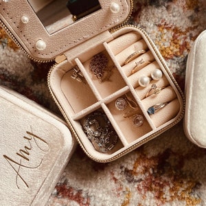 Personalized Velvet Bridesmaid Jewelry Travel Case with Zipper Closure