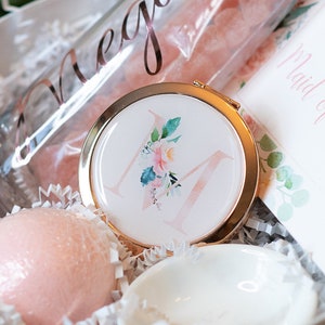 Personalized Floral Compact Mirror with initial- Elegant Bridesmaid Gift For Her