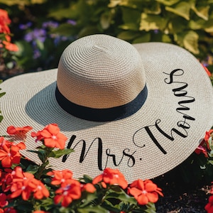 Personalized honeymoon Floppy sun hat, custom beach hat, beach hat with name, future mrs hat, monogrammed hat