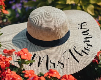 Personalized honeymoon Floppy sun hat, custom beach hat, beach hat with name, future mrs hat, monogrammed hat