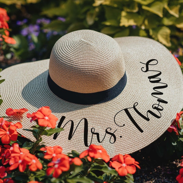 Personalized honeymoon Floppy sun hat, custom beach hat, beach hat with name, future mrs hat, monogrammed hat