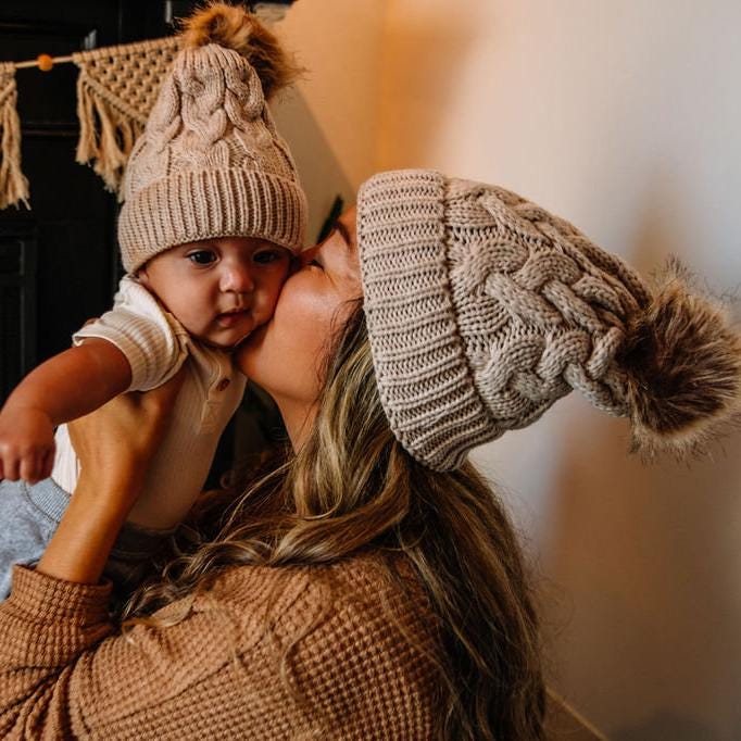 Family Style Mother and Daughter Beanie Gift set Coordinating Family Beanies Mama, Dada, Kids. Made in the  main image 4