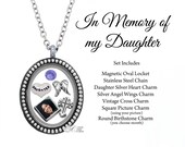 In Memory of my Daughter Memorial Oval Floating Locket Set Remembrance Necklace Picture Charm Sympathy Gift - SET625