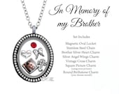 In Memory of my Brother Memorial Oval Floating Locket Charm Set Custom Picture Charm Remembrance Necklace Sympathy Gift - SET300