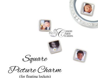 Picture Charm for Floating Lockets • 8mm Square • Personalized Using Your Photo • UV Protected, Sealed, and Coated with Resin