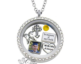 Memorial Floating Locket Necklace: Personalized Picture Charm, Sympathy Gift