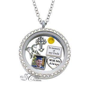 In Memory of My Uncle • Memorial Floating Locket Necklace & Charm Set • Personalized • Sympathy Gift • Remembrance - SET344