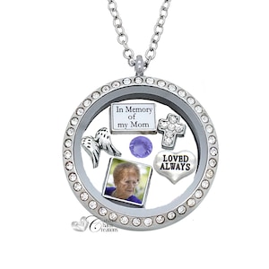 In Memory of My Mom Floating Locket Memorial Charm Set • Mother • Mommy • Personalized • Sympathy Gift • Remembrance Necklace ~ SET201