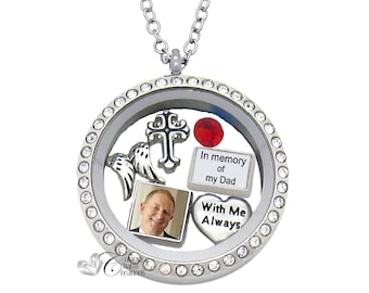 Memorial Floating Locket Necklace • In Memory of Dad, Photo Charm