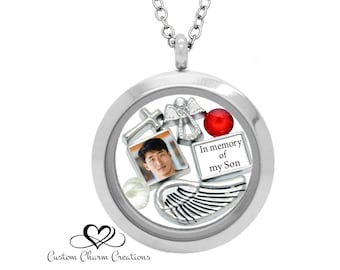Memorial Floating Locket Necklace: Personalized Photo Charm, Sympathy Gift