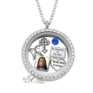In Memory of My Son • Memorial Floating Locket Necklace & Charm Set • Sympathy Gift • With Me Always - SET258