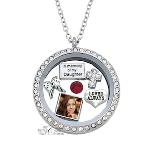 Memorial Floating Locket Set • In Memory of My Daughter • Picture Charm • Sympathy Gift • Remembrance Necklace - SET203