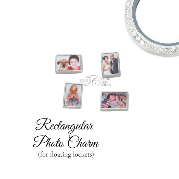 Floating Locket Picture Charm • Rectangle • Custom Made Using Your Picture • Personalized • Wedding • Memorial • New Baby