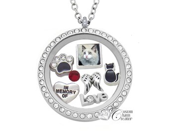 Pet Memorial Floating Locket: Personalized Cat Photo Charm Necklace