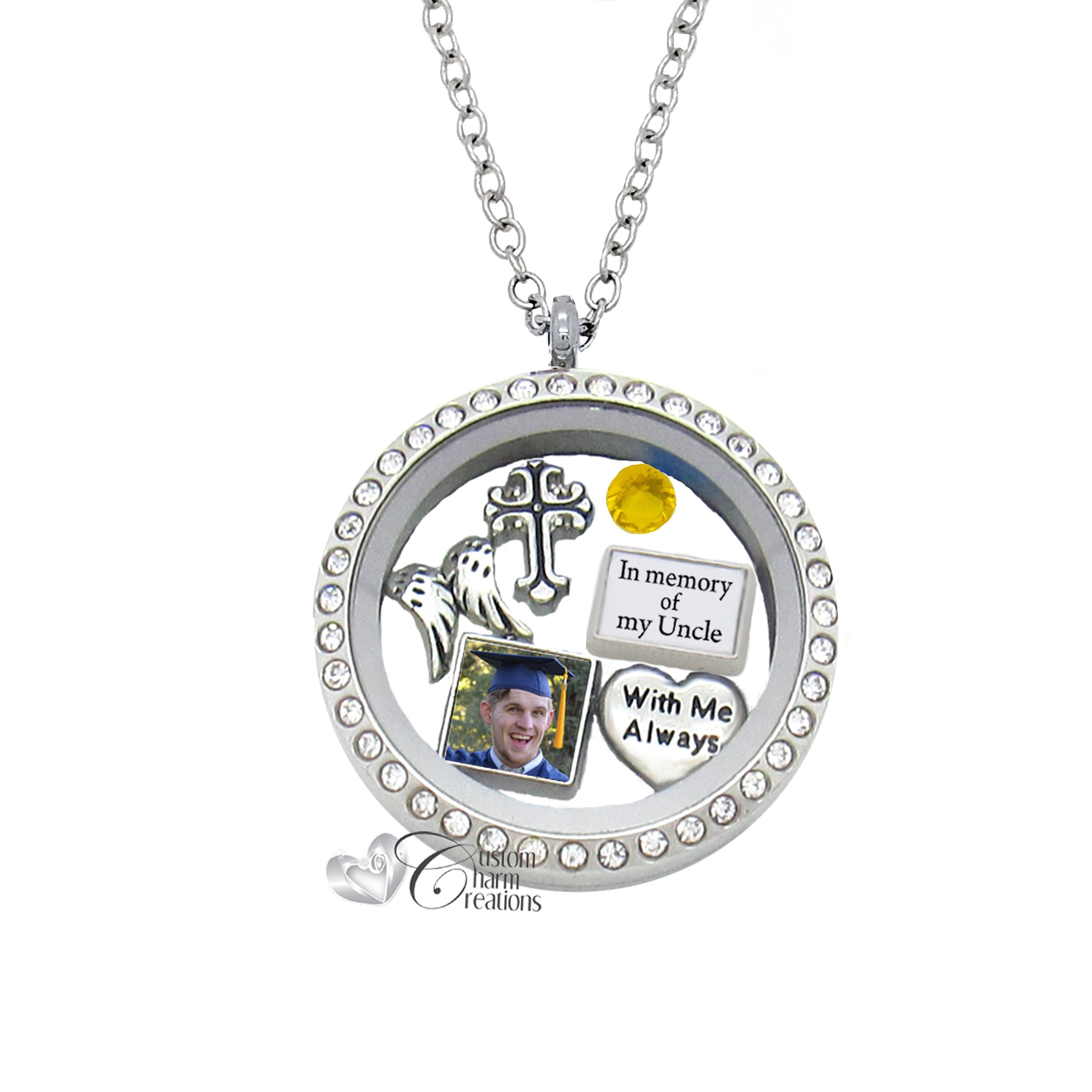 In Memory of My Uncle Memorial Floating Locket Necklace Charm Set Personalized Sympathy Gift Remembrance SET344 Etsy UK