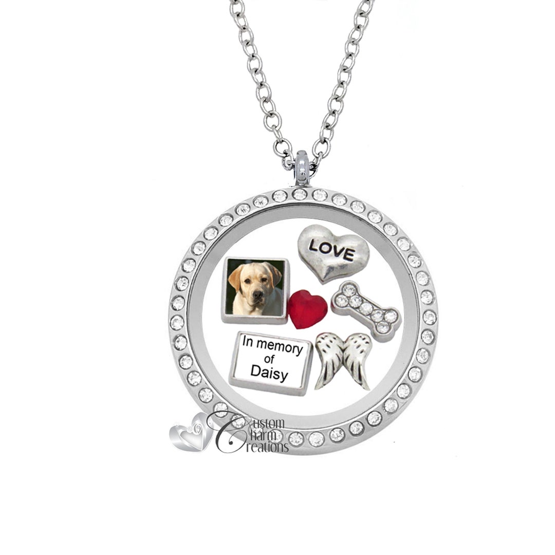 Pet Memorial Jewelry Floating Locket in Memory of My Dog Customized Picture & Name Charm