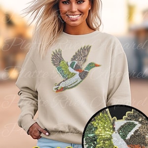 BEST SELLER! Sequin Mallard Duck T-Shirt, Sweatshirt, Hoodie - Duck Hunting Mama, Outdoor Fall Apparel, Women’s Hunting Gift, REAL Sequins!