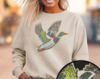BEST SELLER! Sequin Mallard Duck T-Shirt, Sweatshirt, Hoodie - Duck Hunting Mama, Outdoor Fall Apparel, Women’s Hunting Gift, REAL Sequins!
