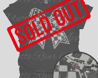 SOLD OUT Sequin Checkered Bow T-Shirt or Sweatshirt.  Hoodies also available.  REAL sequins!