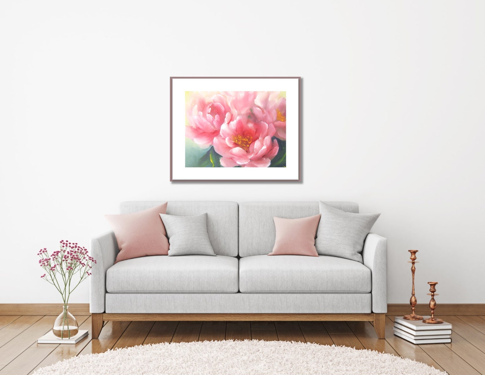 Pink peony floral wall art horizontal pink giclee print Etsy