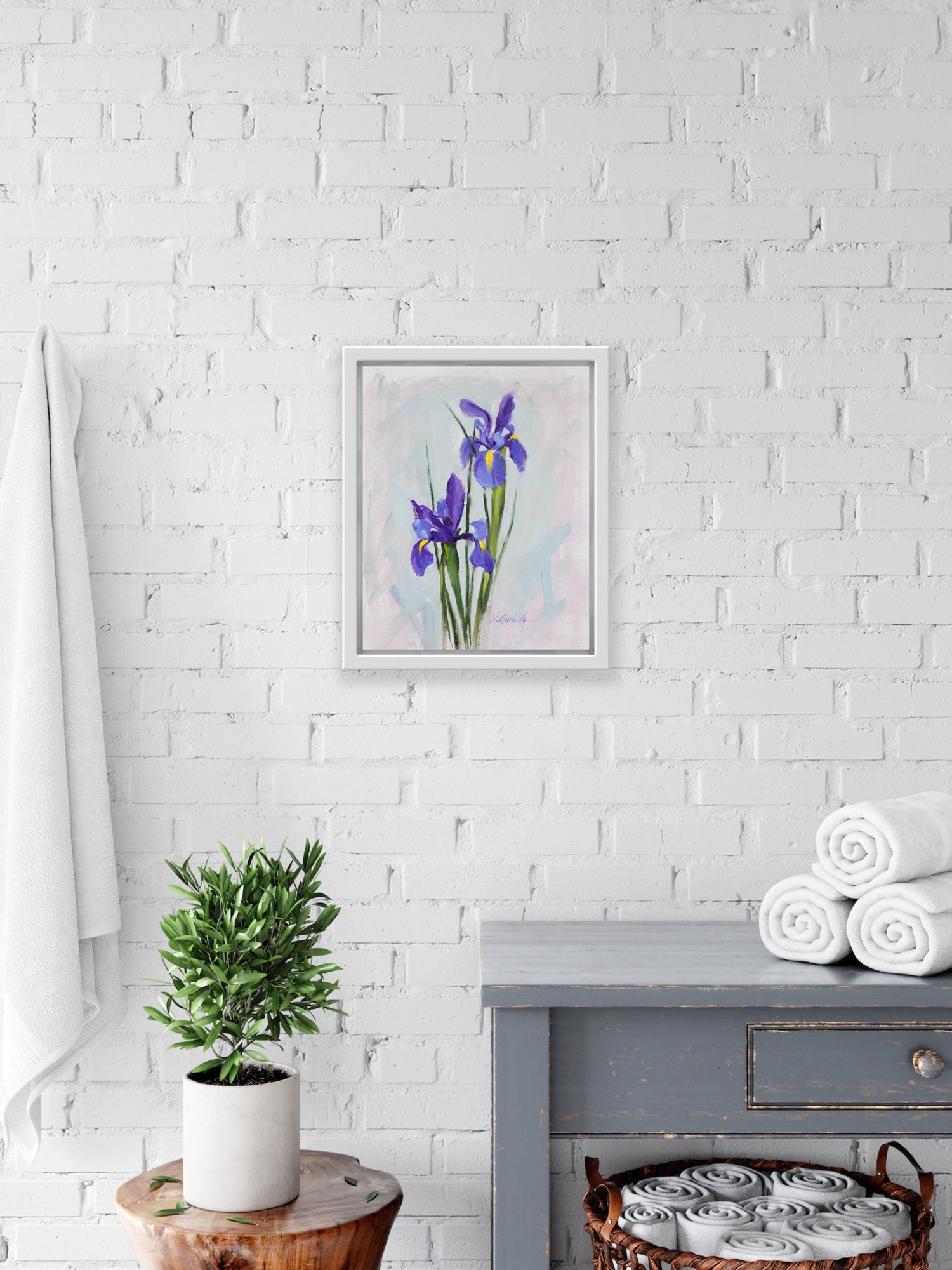 Spring flower painting blue Iris original oil painting on | Etsy