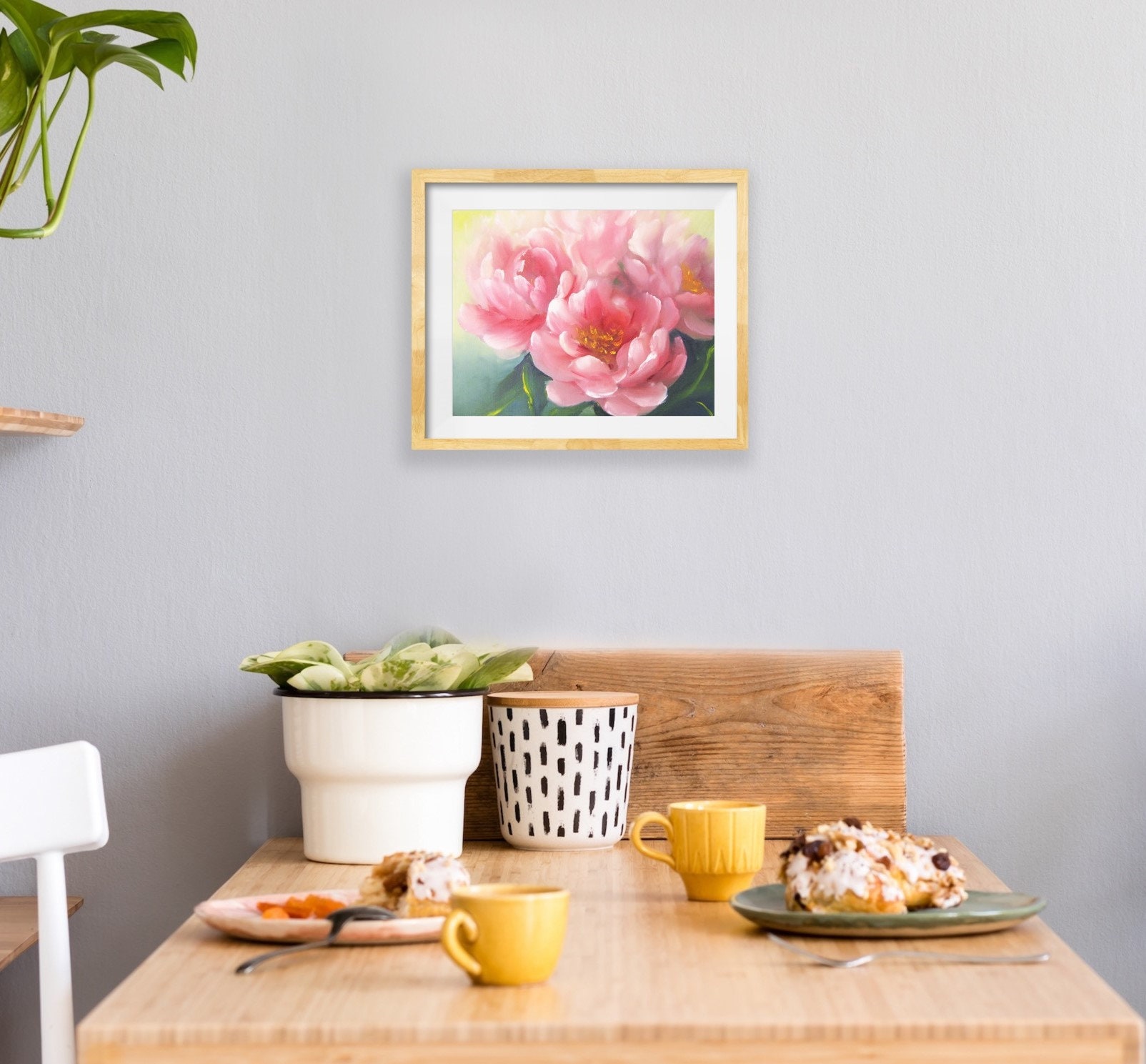 Pink peony floral wall art horizontal pink giclee print Etsy