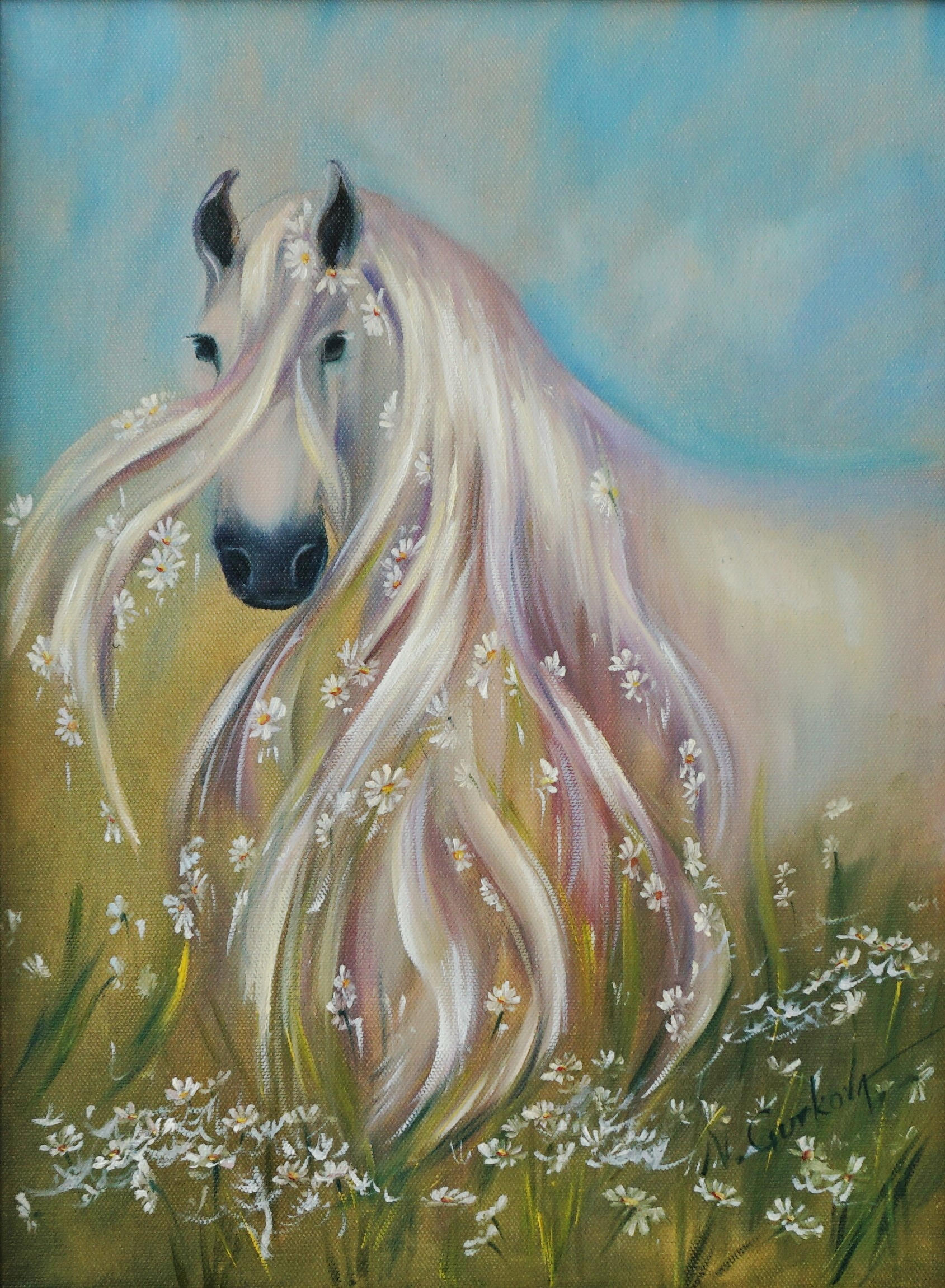 White horse oil painting ORIGINAL oil on canvas small wild Etsy
