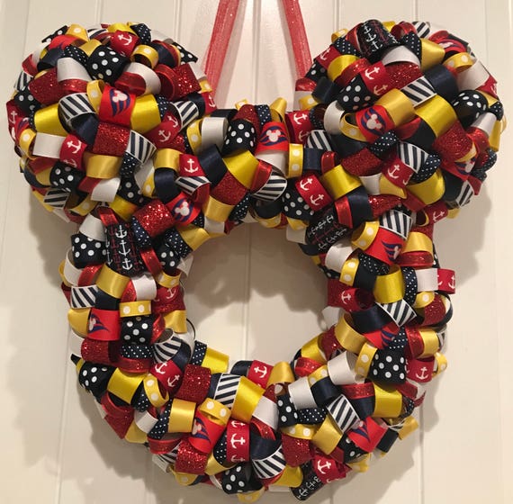 Disney Cruise Themed Mickey Shaped Ribbon Wreath Cabin Door Decor Nautical Free Shipping