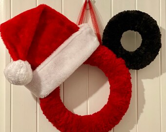 Santa Mickey Faux Fur Mickey Shaped Wreath Christmas Shipping included