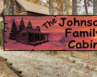 Personalized Custom Carved Cedar Wood Cabin Sign - Rustic Plaque Last Name Address Home Decor Wedding gift Housewarming
