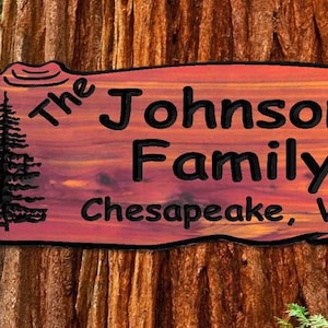 Personalized Custom Carved Cedar Sign -Cedar Log-Rustic Plaque Home Decor