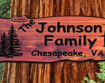 Personalized Custom Carved Cedar Sign -Cedar Log-Rustic Plaque Home Decor