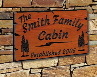 Personalized Custom Carved Cedar Cabin Sign - Rustic Plaque Last Name Address Home Decor