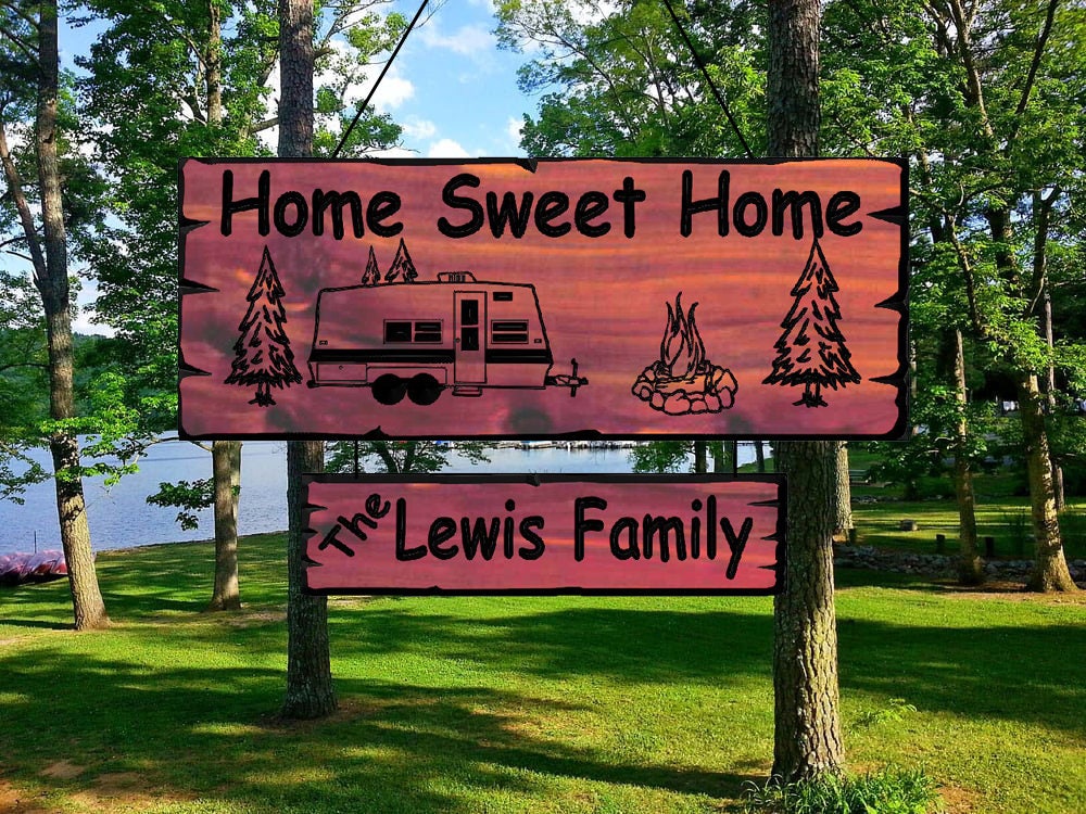 Personalized Custom Carved Cedar Camping Sign - Rustic Campsite Plaque ...