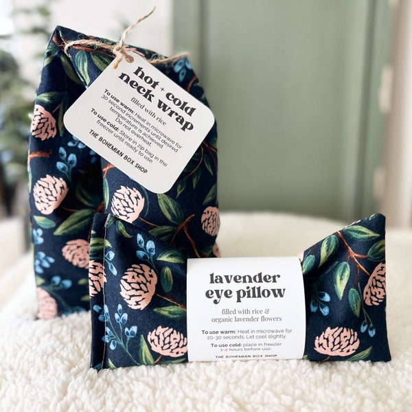 Navy Peonies Lavender Eye Pillow - Hot and Cold Neck Wrap / Microwaveable Neck Wrap / Heating Pad / Microwave Rice Bag / Therapy Packs