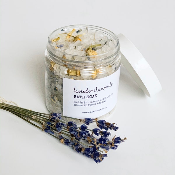 Lavender Chamomile Bath Salts Natural Bath Salts Bath Soak Soaking Salts Spa Gift Essential Oil Bath Salts Botanical Bath Salts Spa Gift