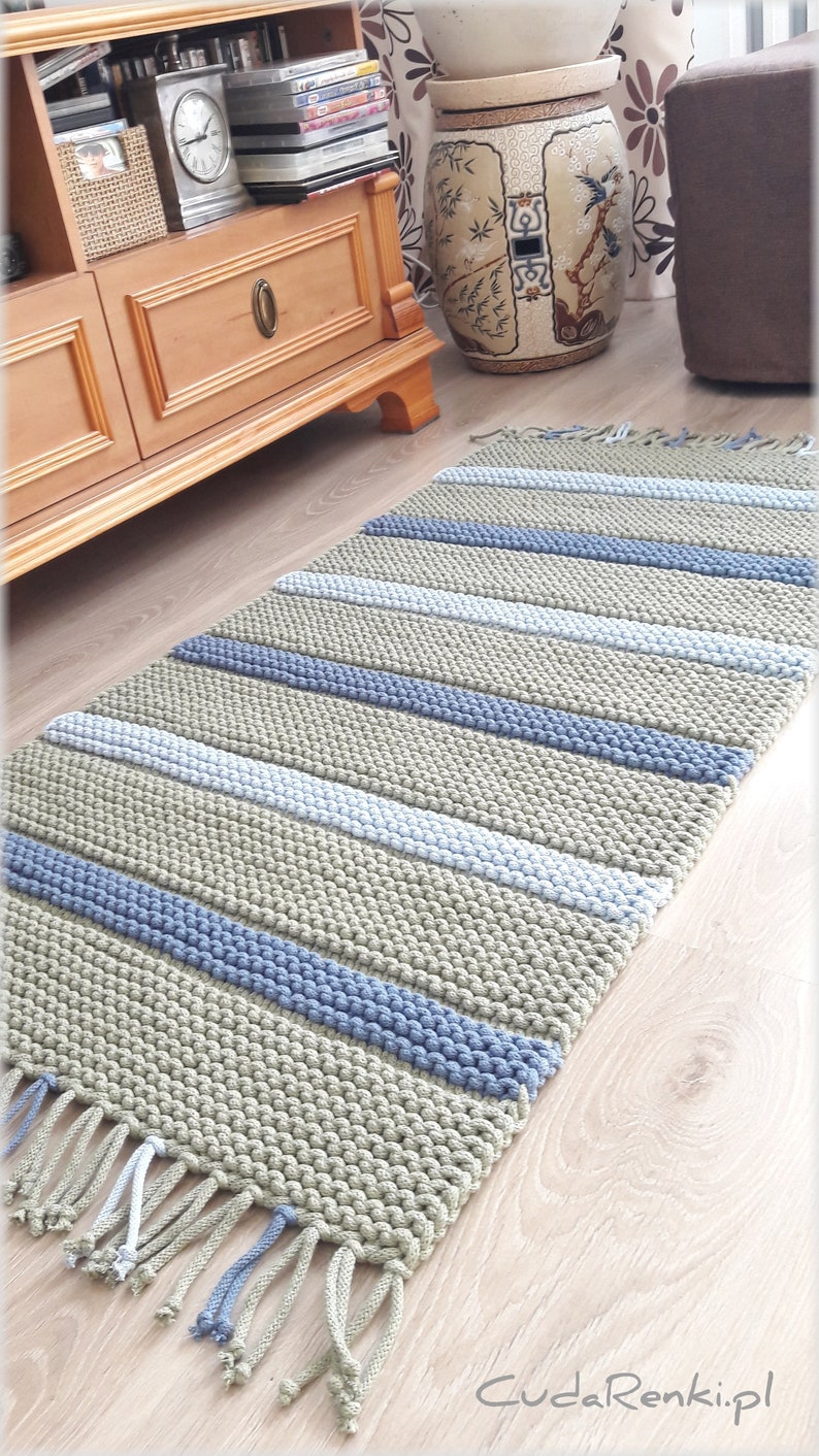 Knitted carpet knitted rug with stripes olive knitted rug Etsy