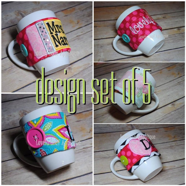 DIGITAL ITEM: Mug Wrap Design Set ITH Embroidery Design 5x7 Hoop
