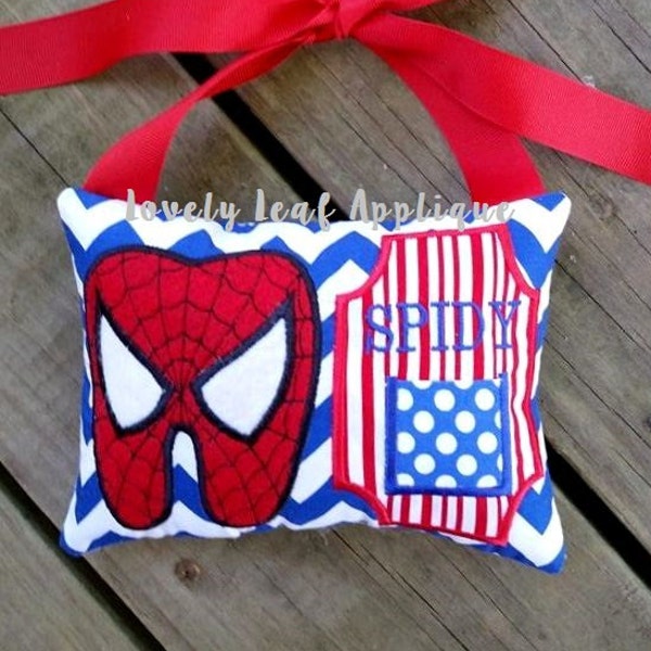 DIGITAL ITEM: 5x7 ITH Spider Super Hero Tooth Fairy Pillow Design